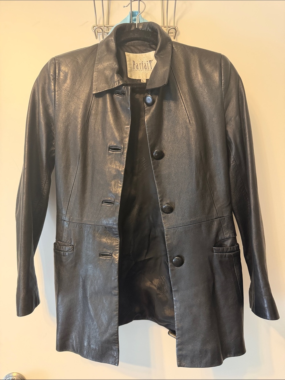 Parfait Classic Black Leather Button-Front Jacket